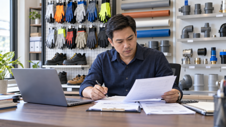 Philippine importer reviewing shipping documents before importing to the Philippines.